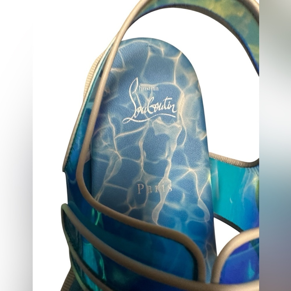Christian Louboutin Nappa PVC Duniss Cool Flat Sandals Blanco/Blue Sz 39 - Picture 16 of 16